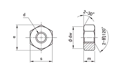 鉄 SS400 六角ナット(2種)(切削品)(ミリネジ) 製品図面