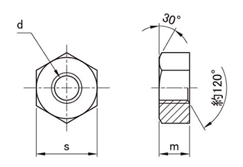 ステンレス SUS321 六角ナット(1種)(切削)(18Cr-9Ni-Ti耐粒界腐食性)(インチ・ウイット) 製品図面