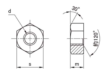 ステンレス SUS405 六角ナット(1種・切削)(インチ・ウイット) 製品図面