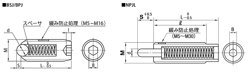 ボールプランジャ(六角穴付き) (BSJ/ BPJ /NPJL) 製品図面
