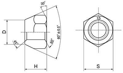 鉄 貫通ホイルナット (細目p＝1.5) 製品図面