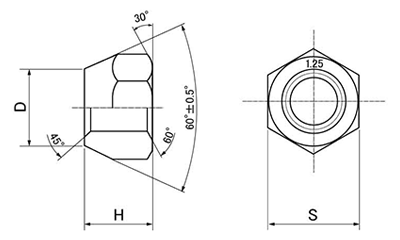 鉄 貫通ホイルナット (細目p＝1.25) 製品図面