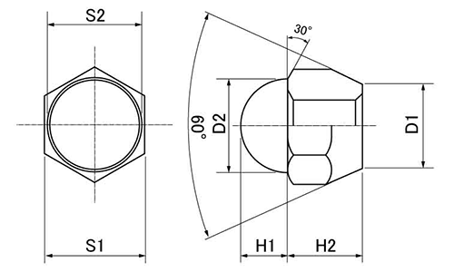 鉄 ラグナット (細目p＝1.5) 製品図面