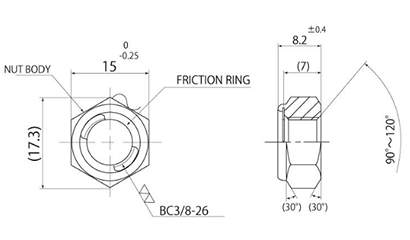 鉄 Uナット(BC・自転車規格 ハブナット) 製品図面