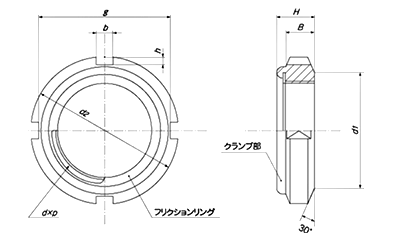 鉄 ファインUナット(左ねじ)(ベアリング用) 製品図面