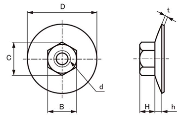 鉄 皿ばね付ナット (小形)(細目)(M10 P1.25) 製品図面
