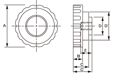 ノブナット 黒 ABS樹脂 Rタイプ 丸型 ねじ部黄銅 製品図面