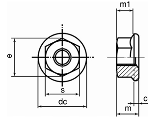 鉄 フランジナット セレート付き (ツバ径小) 製品図面