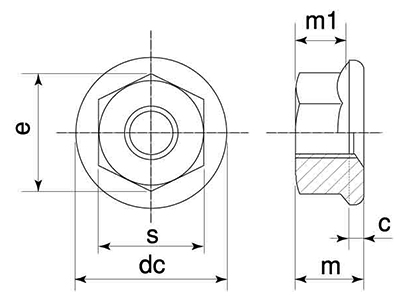 鉄 フランジナット セレート付 (ツバ径特大) 製品図面