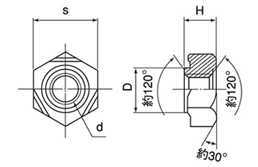 鉄 六角ウエルドナット(溶接) 1A形(パイロット付) 製品図面