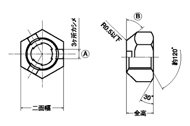 4T タフロックナット(細目)(M10 p＝1.25) 製品図面