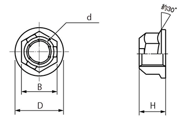 4T タフロックフランジナット(細目) 製品図面