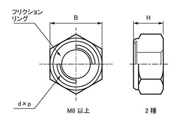 鉄 セルフロッキングナット(小形)(輸入品) 製品図面