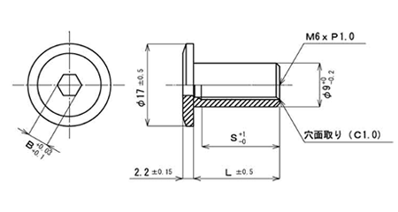 鉄 飾りナット(六角穴 4mm) JCN (頭径D＝17) 製品図面