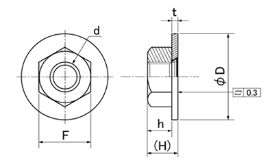 鉄 フラットワッシャーナット(平座付六角ナット)(OPG) 製品図面