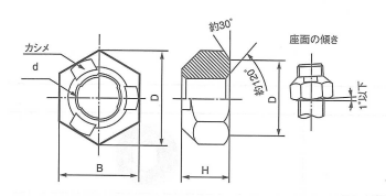 鉄 4T スリーロック ナット 製品図面