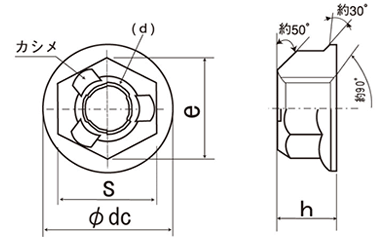 鉄 4T スリーロックフランジ ナット(細目) 製品図面