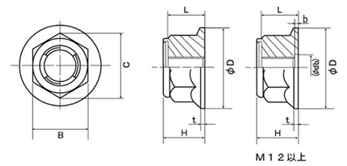 鉄 E-ロックナット (フランジナットタイプ) 製品図面