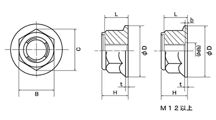 鉄 E-ロック小型ナット (フランジナットタイプ) 製品図面