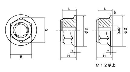 鉄 E-ロック小型ナット (フランジナットタイプ)(細目) 製品図面