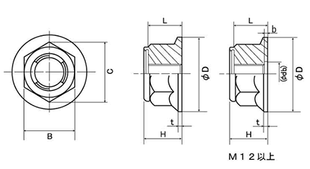 鉄 E-ロックナット (平径大)(フランジナットタイプ) 製品図面
