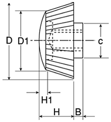 黒ユリヤ化粧ナット(L-1)20mm径 丸型 ねじ部黄銅 製品図面