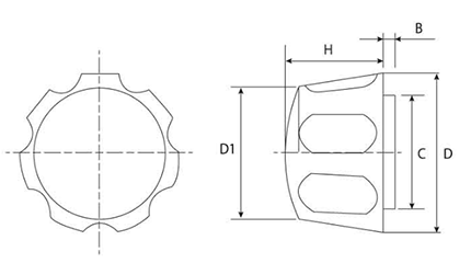 黒 花ナット(NO.1)ポリアミド樹脂 花弁型 ねじ部黄銅 製品図面
