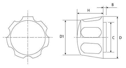黒 花ナット(NO.2)ポリアミド樹脂 花弁型 ねじ部黄銅 製品図面