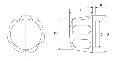 白 花ナット(NO.3)ポリアミド樹脂 花弁型 ねじ部黄銅 製品図面