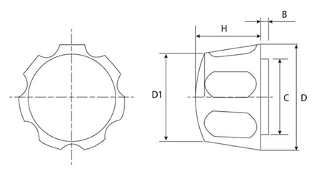 黒 花ナット(NO.3)ポリアミド樹脂 花弁型 ねじ部黄銅 製品図面