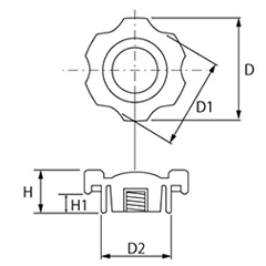 グリップナット 黒 ABS樹脂 G3(大型)菊型 ねじ部黄銅 (大丸鋲螺) 製品図面