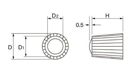樹脂(耐候性ABS) ハイピックナット白色 (No1 M3)(ナット部/黄銅/カドミレス)(大丸鋲螺) 製品図面