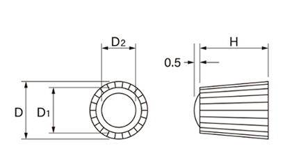 樹脂(耐候性ABS) ハイピックナット黒色 (No1 M3)(ナット部/黄銅/カドミレス)(大丸鋲螺) 製品図面