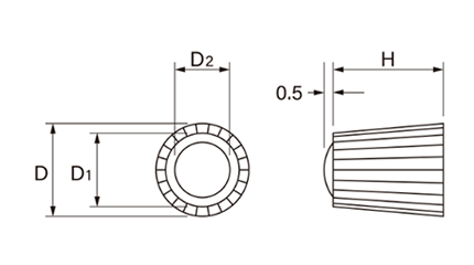 樹脂(耐候性ABS) ハイピックナット白色 (No2 M4)(ナット部/黄銅/カドミレス)(大丸鋲螺) 製品図面
