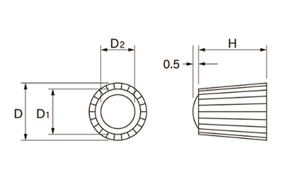 樹脂(耐候性ABS) ハイピックナット黒色 (No2 M4)(ナット部/黄銅/カドミレス)(大丸鋲螺) 製品図面
