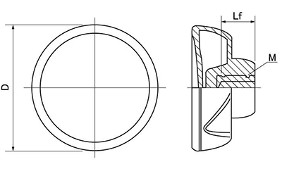 ラージグリップナット(黒ナイロン樹脂)(小型D45) ねじ部黄銅(カドミレス)(大丸鋲螺) 製品図面