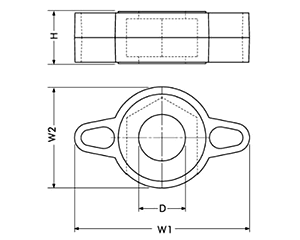 樹脂製 ノブサターン (六角ナット専用ノブハンドル) 黒色 製品図面