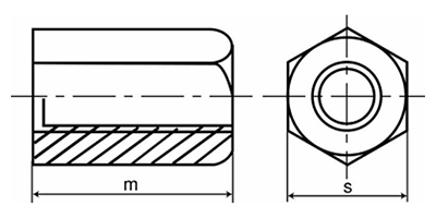 鉄 30度 台形六角ナット(TR)(左ねじ) 30割(平径x高さ) 製品図面