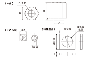 鉄 ロングネジナット座金付き(Aタイプ・出代長タイプ)(アンカーボルト緩み止めナット) 製品図面