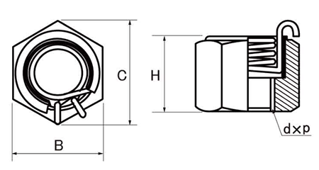鉄 ハイパーロードナット(ゆるみ止めナット) 製品図面