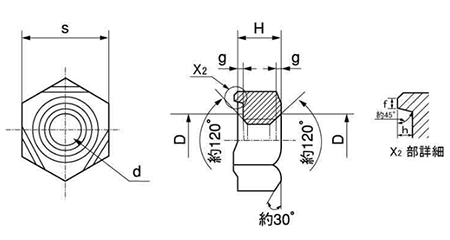 鉄 六角ウエルドナット(溶接) 1B形(パイロット無) (棚原製)(徳用箱) 製品図面