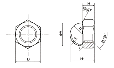 鉄 袋ナット(3形)(紀州ファスナー) 製品図面