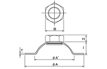 鉄 サンアジャストナット(調整用脚部付きナット) 製品図面