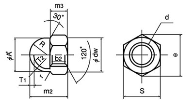 鉄 袋ナット (3形)(輸入品) 製品図面