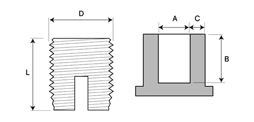 黄銅 インサートナット Cロック CLH91タイプ (タッピング式)(ボーセイ)(ROHS2) 製品図面