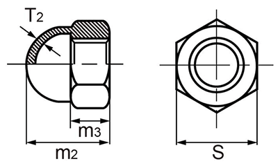 ステンレス 袋ナット(UNCユニファイ並目ねじ)(3形 2種) 製品図面