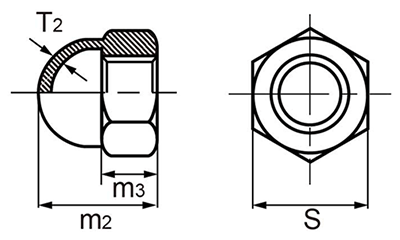 ステンレス 袋ナット(UNFユニファイ細目ねじ)(3形 2種) 製品図面