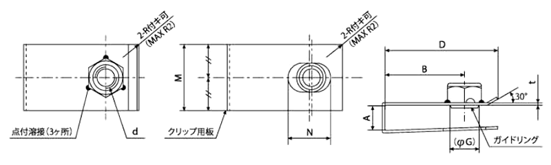 ステンレス クリップUナット(板挟み込み式ナット)(CU-T1) 製品図面