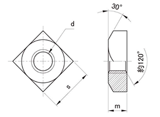 ステンレス 四角ナット (インチ・ウイット) 製品図面