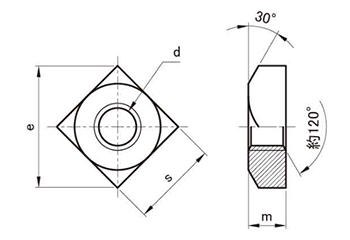 ステンレス 四角ナット JIS B-1163 (切削品) 製品図面